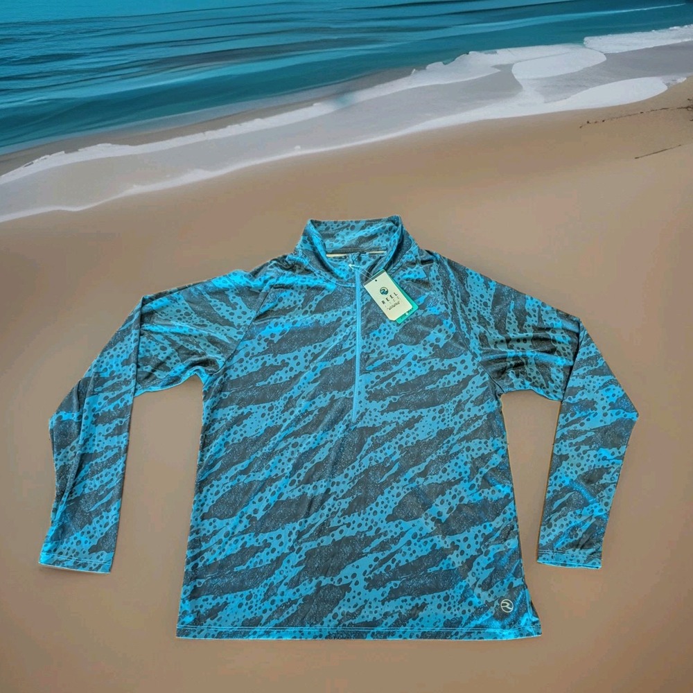 NWT Reel Life HydroMax Blue  Cheetah Streak Long Sleeve 1/4 Zip Fishing Shirt 2X